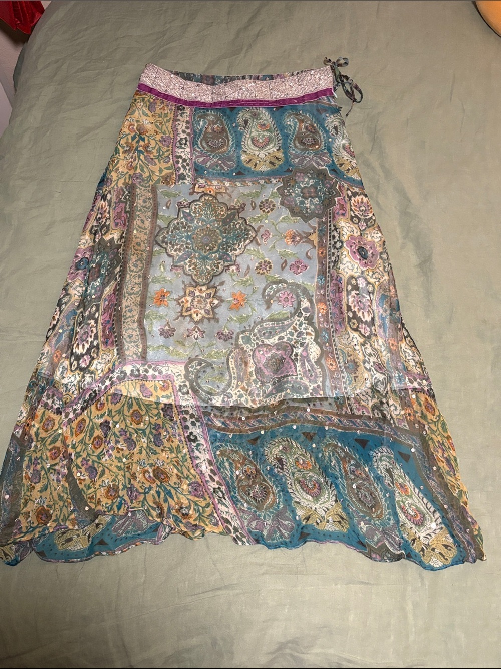 WD.NY Multicolor Patchwork Paisley Silk Maxi Skirt